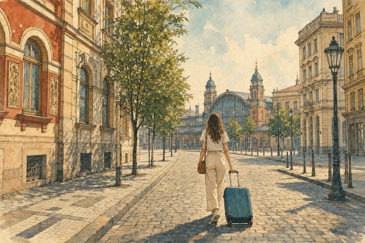 Editorial illustration: A woman in her 20s wearing a light short-sleeve blouse and light trousers.
