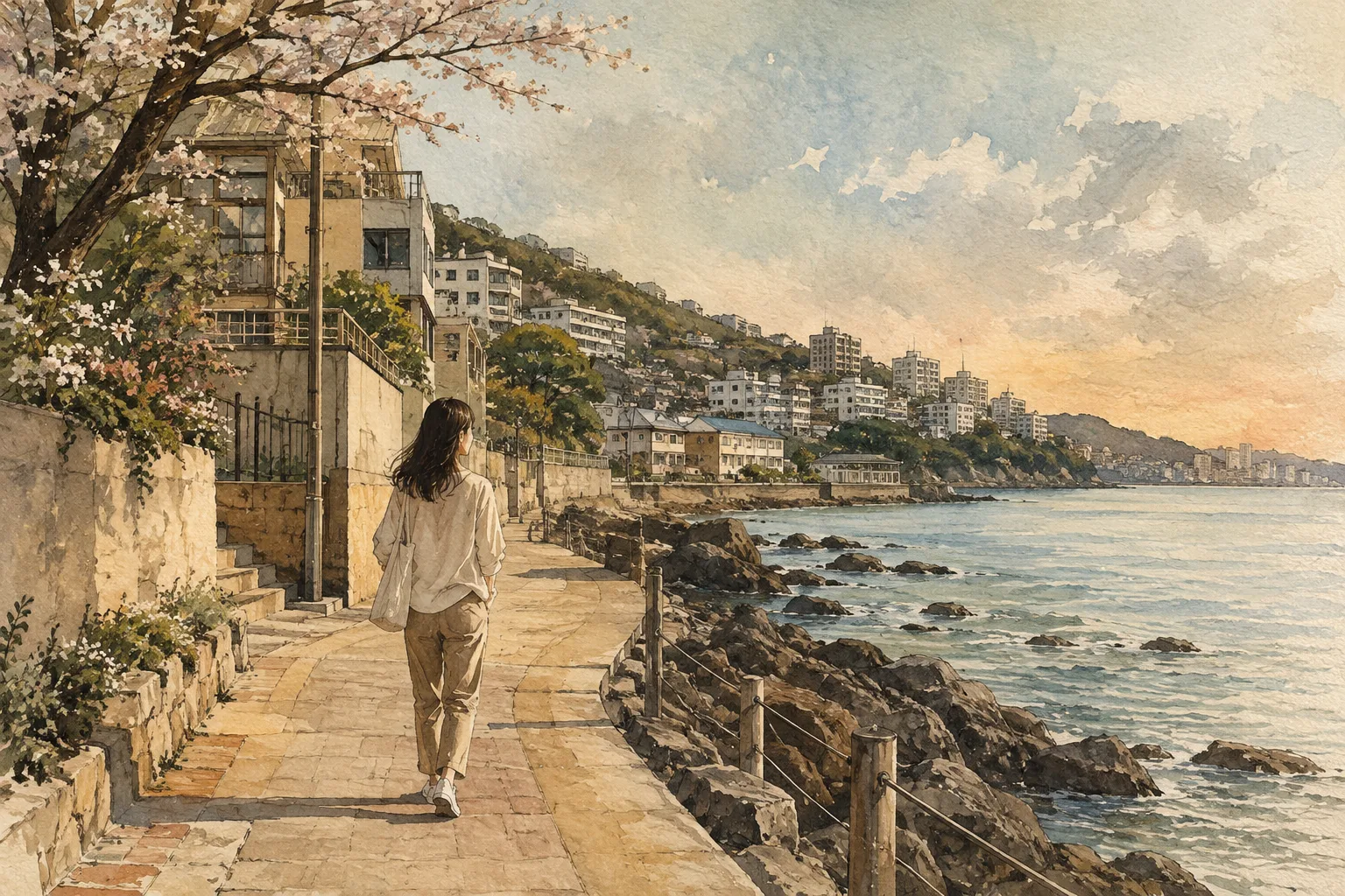 Editorial illustration: A woman in her 20s wearing a light blouse with a thin cardigan.